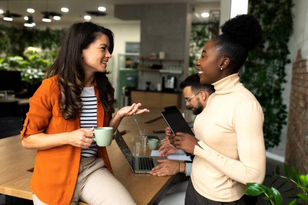 Business team brainstorming and working in a modern office together